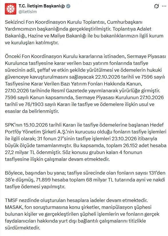 Fon Koordinasyon Kurulu 8. kez toplandı: Ara ödeme tarihi netleşti
